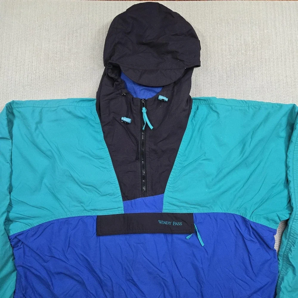 Vintage‎ The North Face Windbreaker Jacket Mens XL Blue Windy Pass Hooded USA